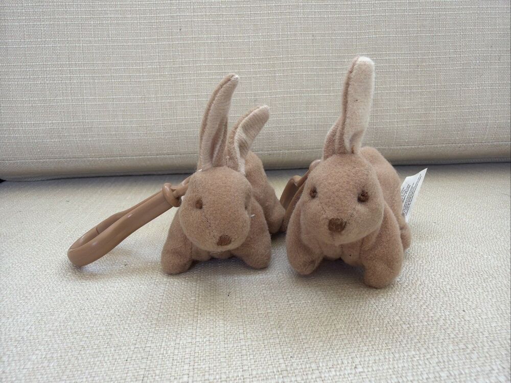 Vintage 1990's Bean Plush Tan Bunny Rabbit Key Chain Ring Belt Clip Teletubbies